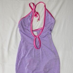 Poster Girl Lilac & Pink Trim Mini Halter Dress